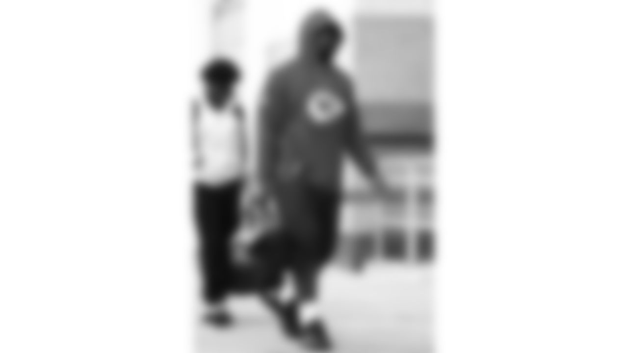 Kansas City Chiefs tackle Josh Simmons (71) arrives prior to a week 5 NFL football game against the Jacksonville Jaguars, Monday, October 6, 2025, in Jacksonville, FL.