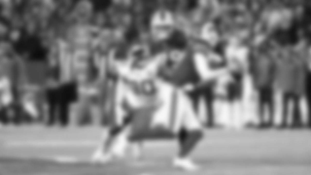 Kansas City Chiefs defensive end Charles Omenihu (90) rushes the passer during a week 9 NFL football game against the Buffalo Bills, Sunday, November 2, 2025 in Buffalo, NY