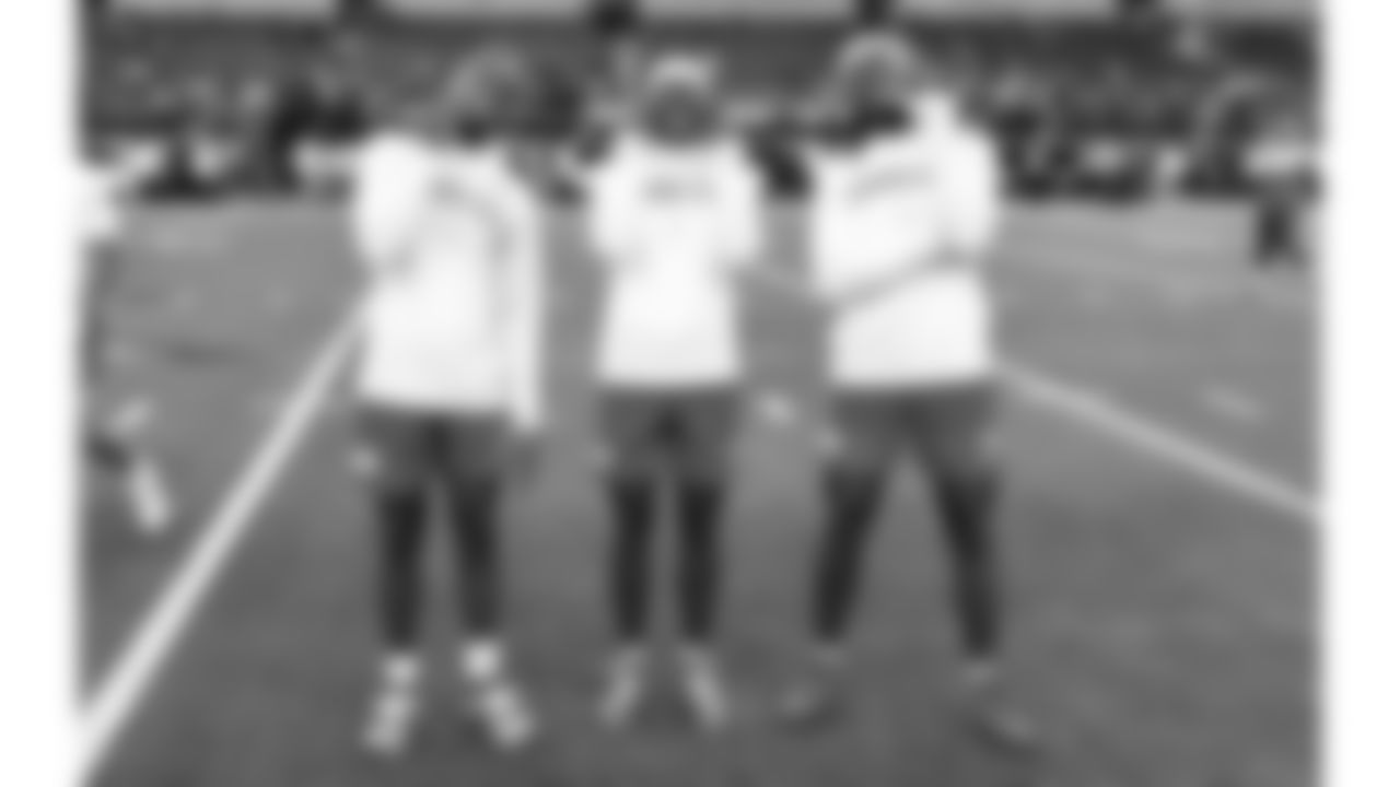 Kansas City Chiefs wide receiver Xavier Worthy (1), Kansas City Chiefs wide receiver Hollywood Brown (5), and Kansas City Chiefs wide receiver Rashee Rice (4)  prior to a week 13 NFL football game against the Dallas Cowboys on Thursday, November 27, 2025 in Arlington, TX.