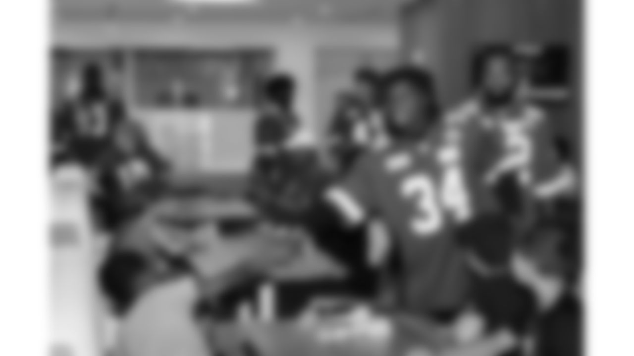 Kansas City Chiefs running back Elijah Young (34) at the Chiefs Rookie Club Huddle & Hangout with Jackson County Casa youth, Tuesday, June 10, 2025.