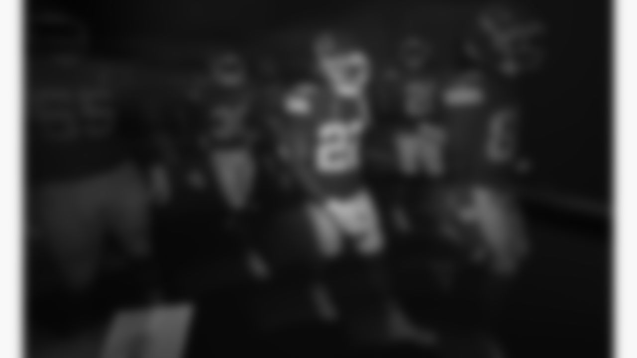 Kansas City Chiefs cornerback Chris Roland-Wallace (30), cornerback Trent McDuffie (22) and defensive back Nohl Williams (20) in the tunnel prior to a week 2 NFL football game against the Philadelphia Eagles, Sunday, September 14, 2025 in Kansas City, MO.