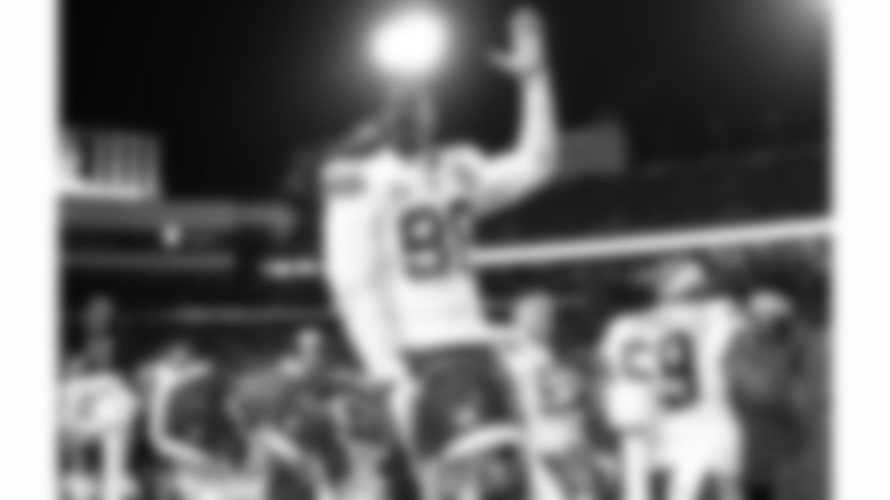 Kansas City Chiefs defensive end Tershawn Wharton (98) waves to the fans after winning the NFL Divisional Playoff football game against the Buffalo Bills on Sunday, January 21, 2024 in Buffalo.