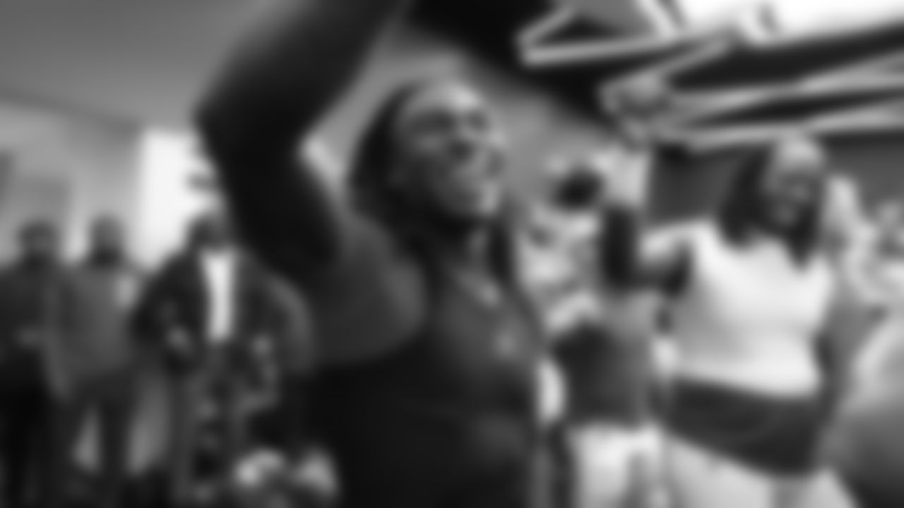 Kansas City Chiefs wide receiver Rashee Rice (4) celebrates in the locker room after a week 7 NFL Football game against the Las Vegas Raiders on Sunday, October 19, 2025 in Kansas City, MO.