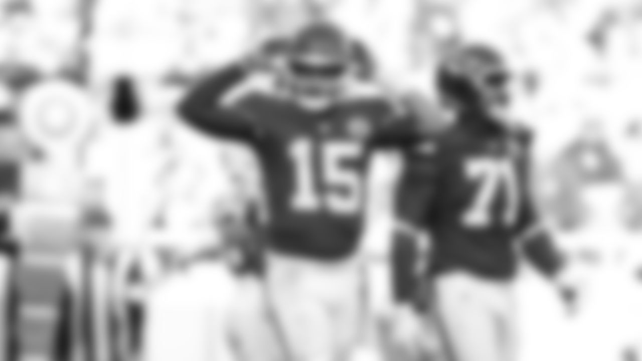 Kansas City Chiefs quarterback Patrick Mahomes (15) looks on during a week 12 NFL Football game against the Indianapolis Colts on Sunday, November 23, 2025 in Kansas City, MO