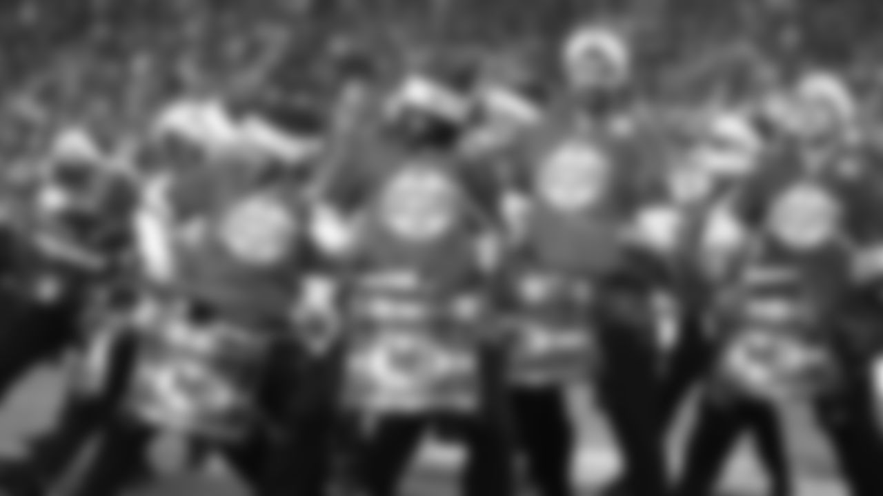 The Kansas City Chiefs Cheerleaders and Entertainment teams prior to a week 17 NFL Football game against the Denver Broncos on December 25, 2025 in Kansas City, MO.