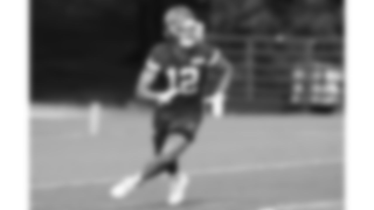 Kansas City Chiefs tight end Jared Wiley (12) runs a route during training camp on day 1 of practice, Tuesday July 22, 2025