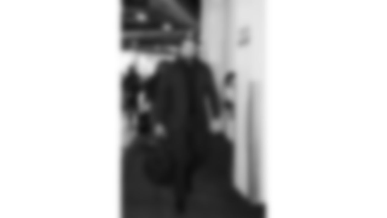 Kansas City Chiefs offensive lineman Hunter Nourzad (60) arrives prior to a week 11 NFL Football game against the Denver Broncos on Sunday, November 16, 2025 in Denver, Colorado.