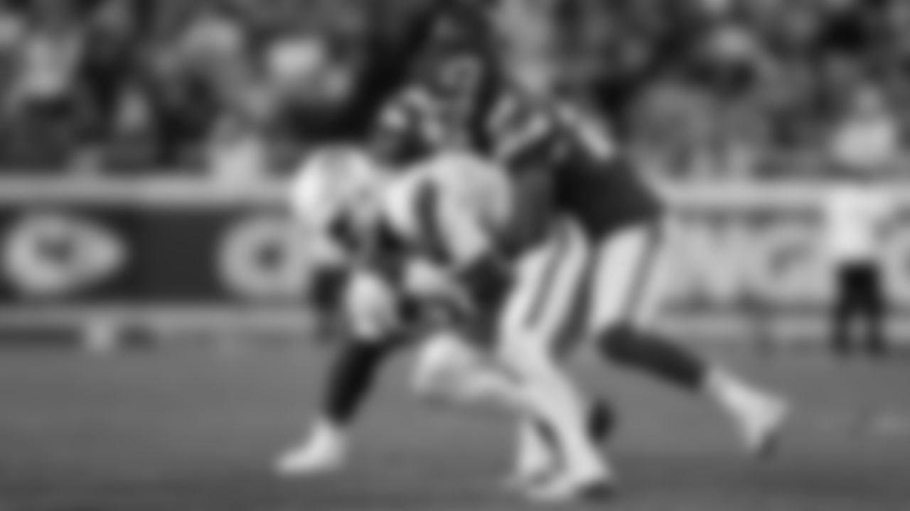 Kansas City Chiefs defensive back Chamarri Conner (27) makes a tackle during an NFL week 17 matchup against the Denver Broncos, Thursday, December 25, 2025.