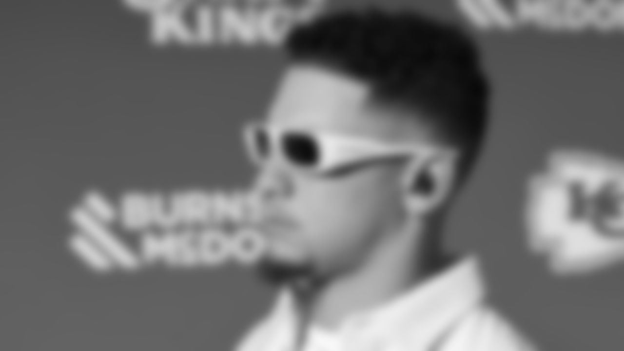 Kansas City Chiefs quarterback Patrick Mahomes (15) arrives prior to a week 7 NFL Football game against the Las Vegas Raiders on Sunday, October 19, 2025 in Kansas City, MO.