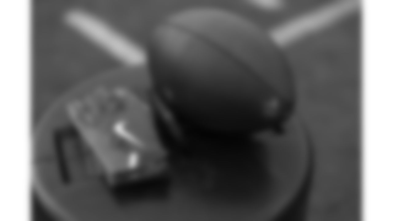 Kansas City Chiefs ball and gloves at day 4 of training camp practice on Friday, July 25, 2025.