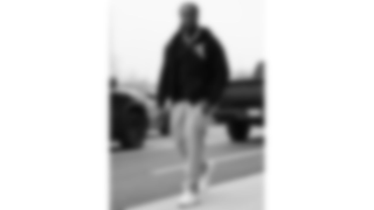 Kansas City Chiefs offensive lineman Wanya Morris (64) arrives prior to a week 12 NFL Football game against the Indianapolis Colts on Sunday, November 23, 2025 in Kansas City, MO