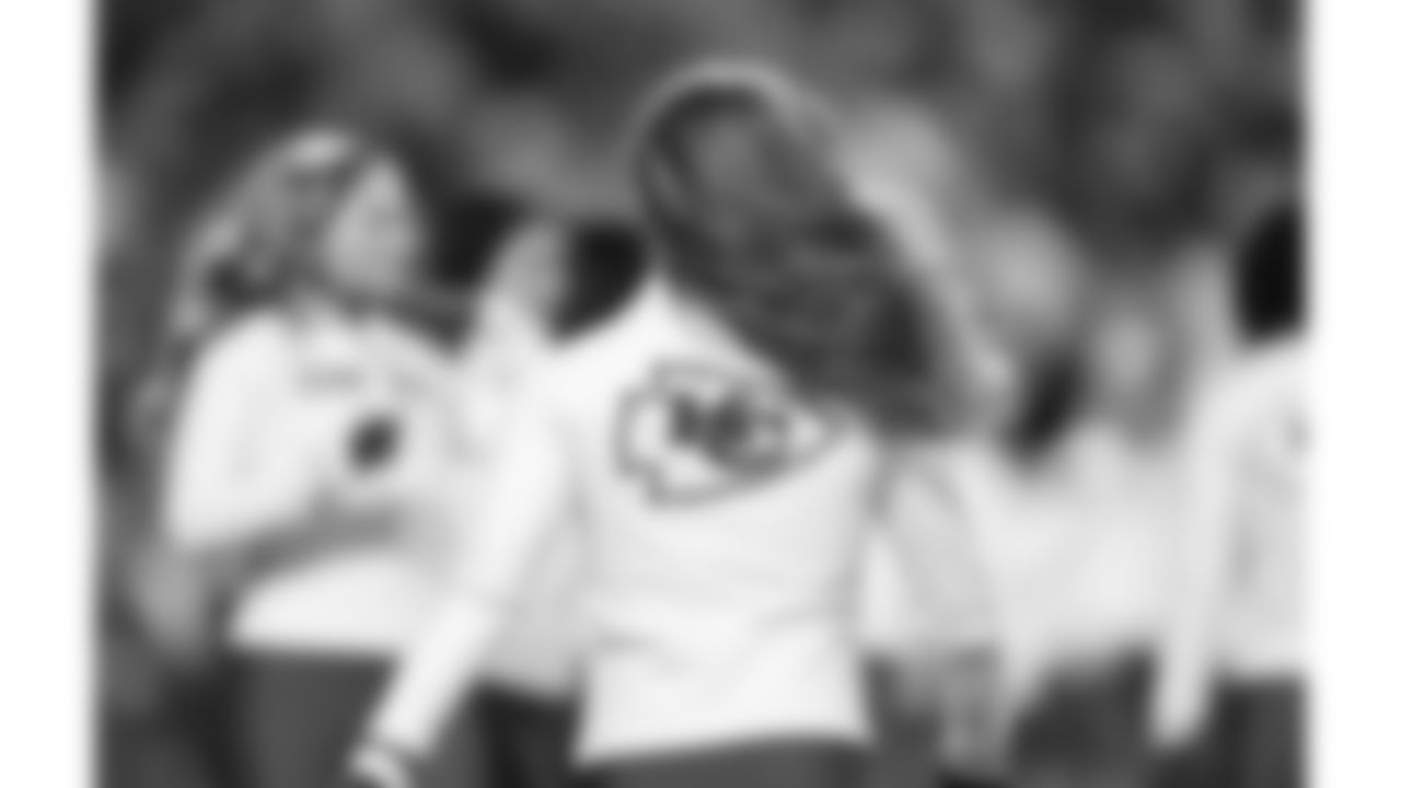 Kansas City Chiefs Cheerleaders perform during a week 14 NFL Football game against the Houston Texans on Sunday, December 7, 2025 in Kansas City, MO.