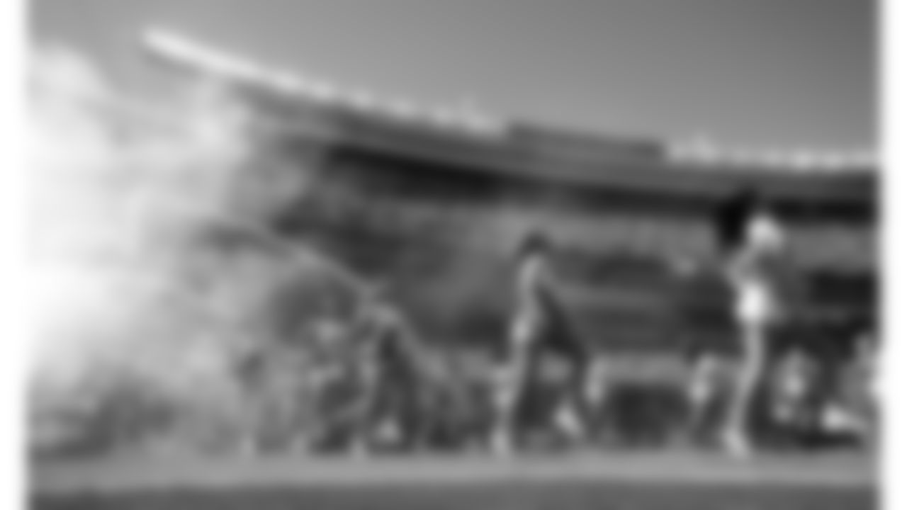 The Kansas City Chiefs Cheerleaders enter the field during a week 7 NFL Football game against the Las Vegas Raiders on Sunday, October 19, 2025.