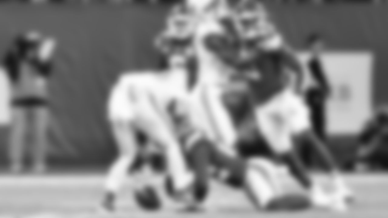 Kansas City Chiefs cornerback Trent McDuffie (22) forces a fumble during the regular season Week 9 NFL Football Game on Sunday, November 5, 2023 at Deutsche Bank Park in Frankfurt, Germany.