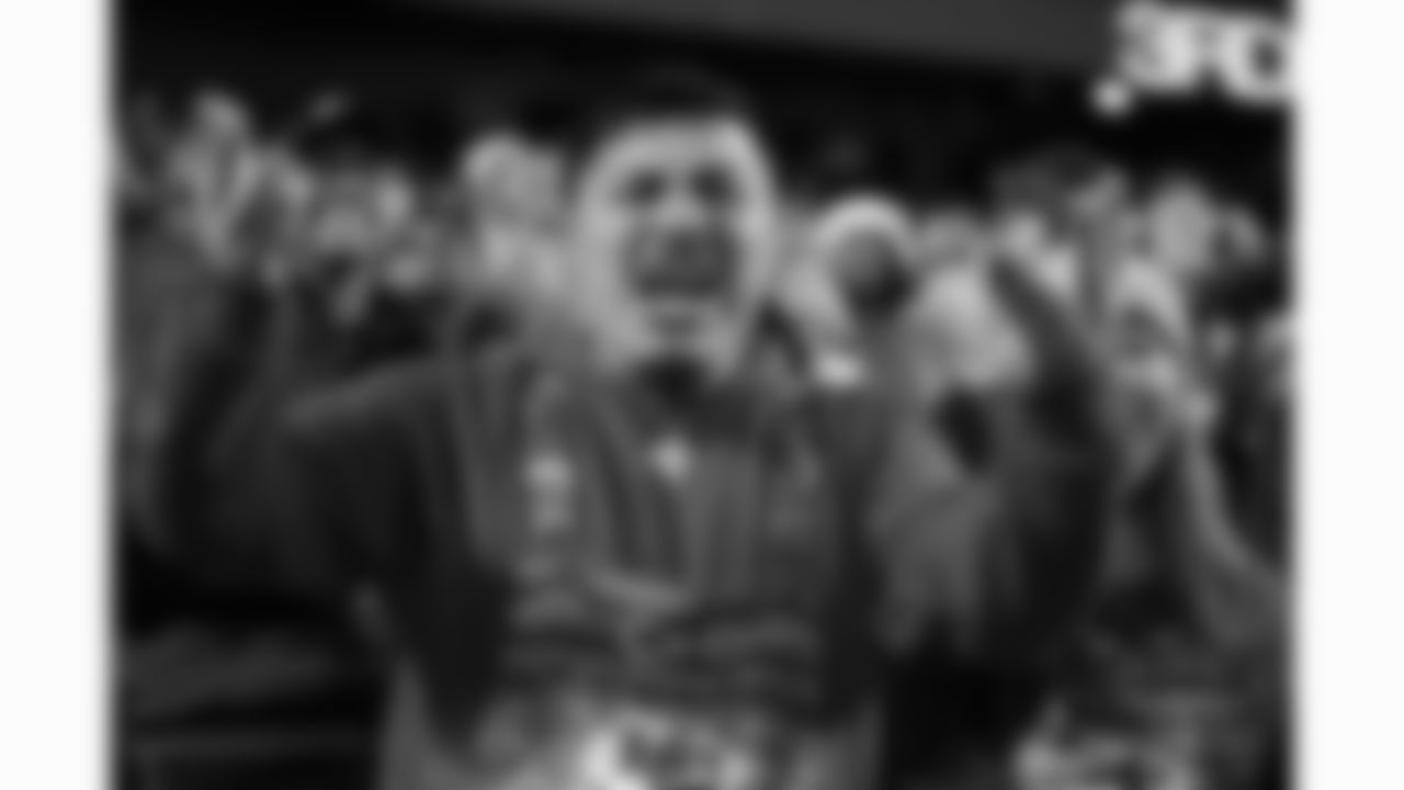 A Kansas City Chiefs fan reacts during a week 17 NFL football game against the Denver Broncos, Thursday, December 25, 2025 in Kansas City, MO.