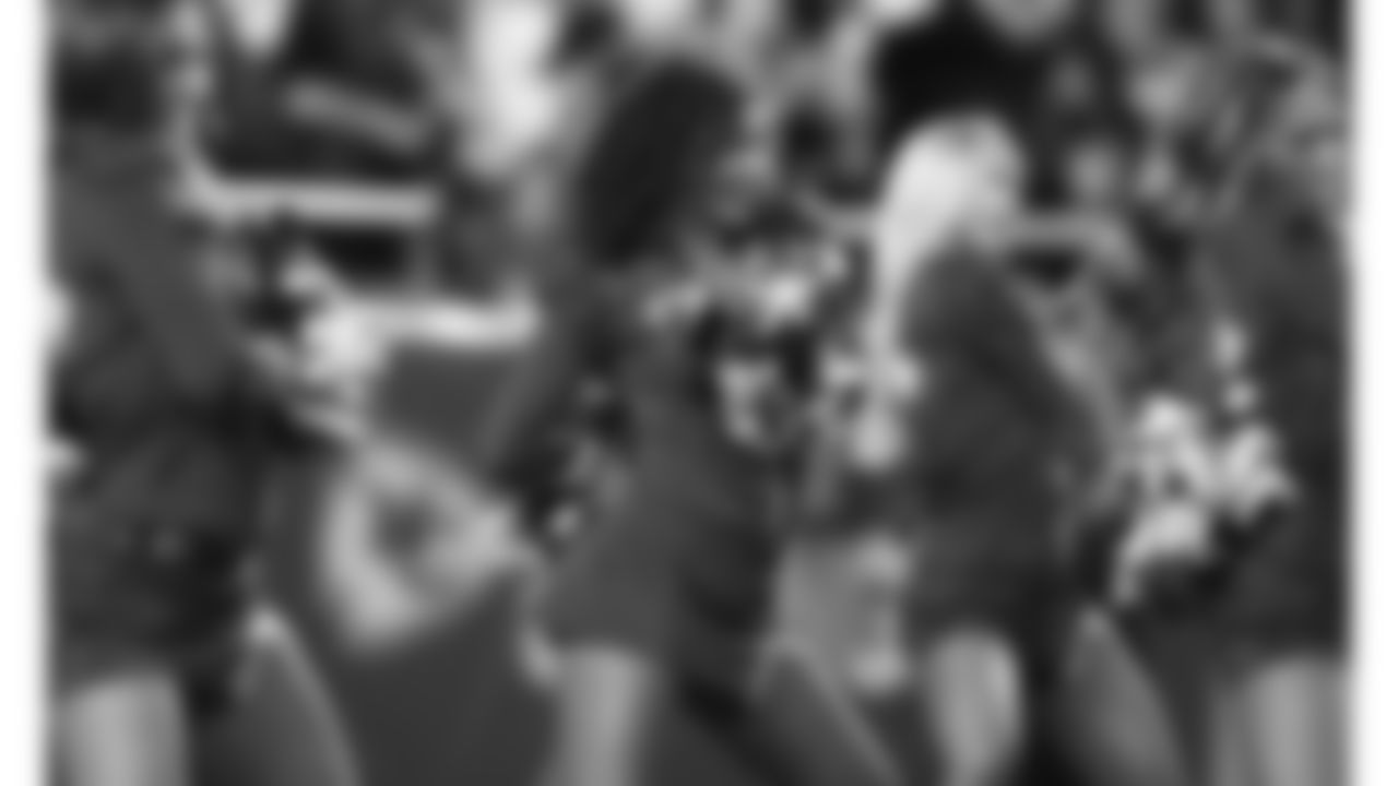 The Kansas City Chiefs Cheerleaders and Entertainment teams during a week 17 NFL Football game against the Denver Broncos on December 25, 2025 in Kansas City, MO.