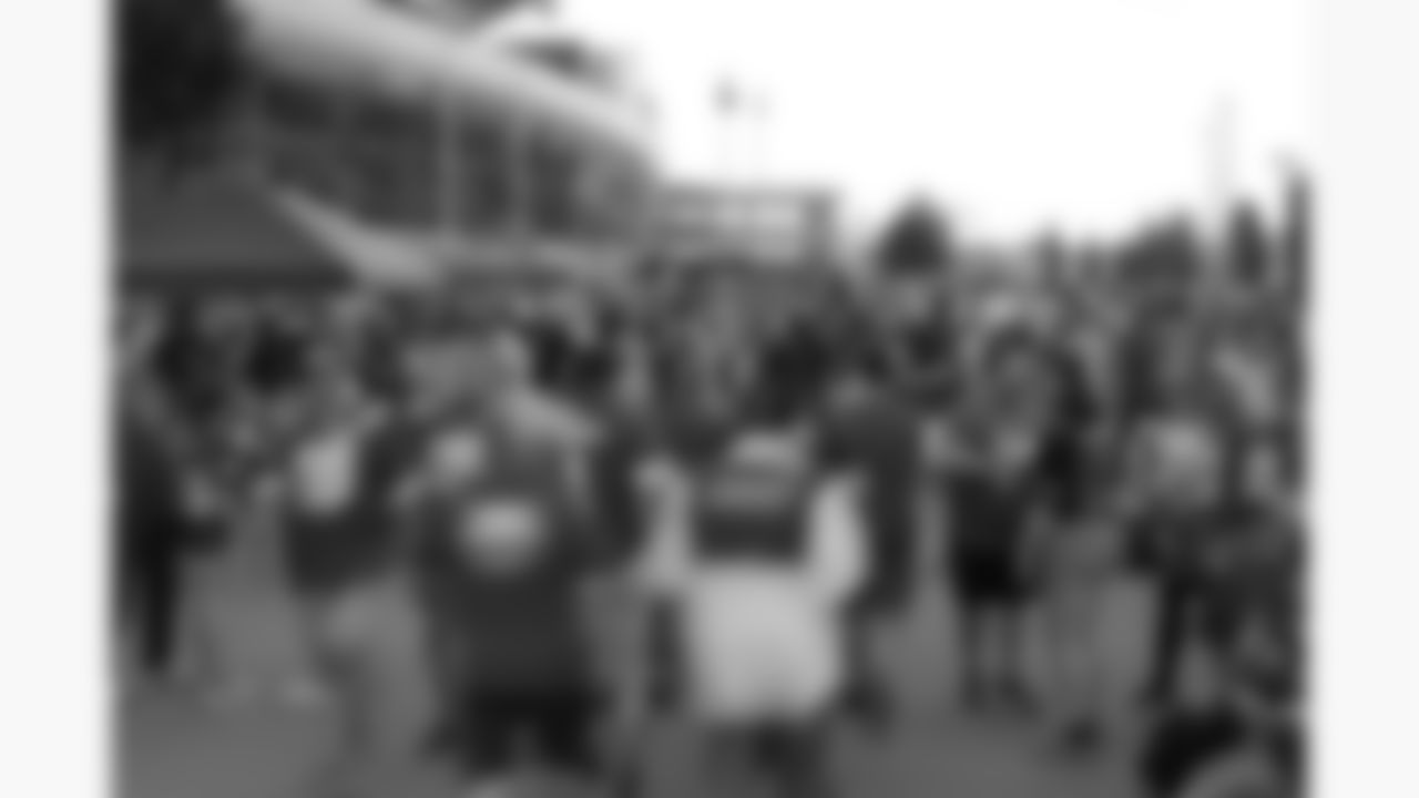 Fans walk in Founder's Plaza at GEHA Field at Arrowhead Stadium prior to the week 6 NFL football game between the Kansas City Chiefs and the Detroit Lions, Sunday, October 12, 2025 in Kansas City, MO.
