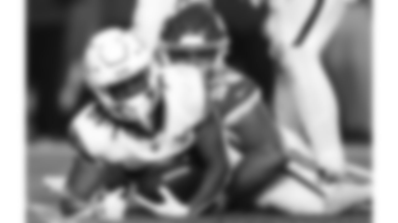 Kansas City Chiefs defensive lineman Jerry Tillery (99) makes a tackle during a week 17 NFL football game against the Denver Broncos, Thursday, December 25, 2025 in Kansas City, MO.