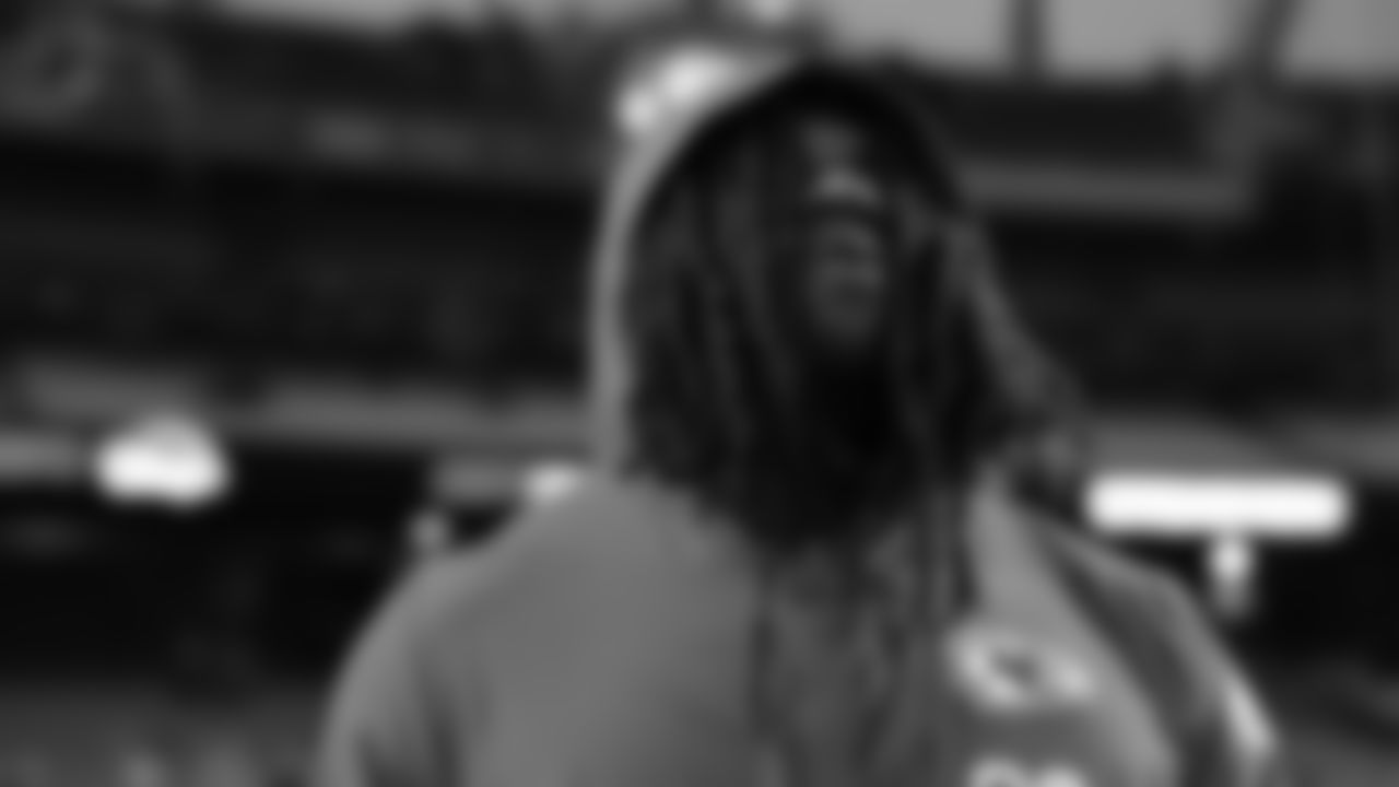 Kansas City Chiefs linebacker Nick Bolton (32) looks on prior to a week 8 NFL Football game against the Washington Commanders on Monday, October 27, 2025 in Kansas City, MO.