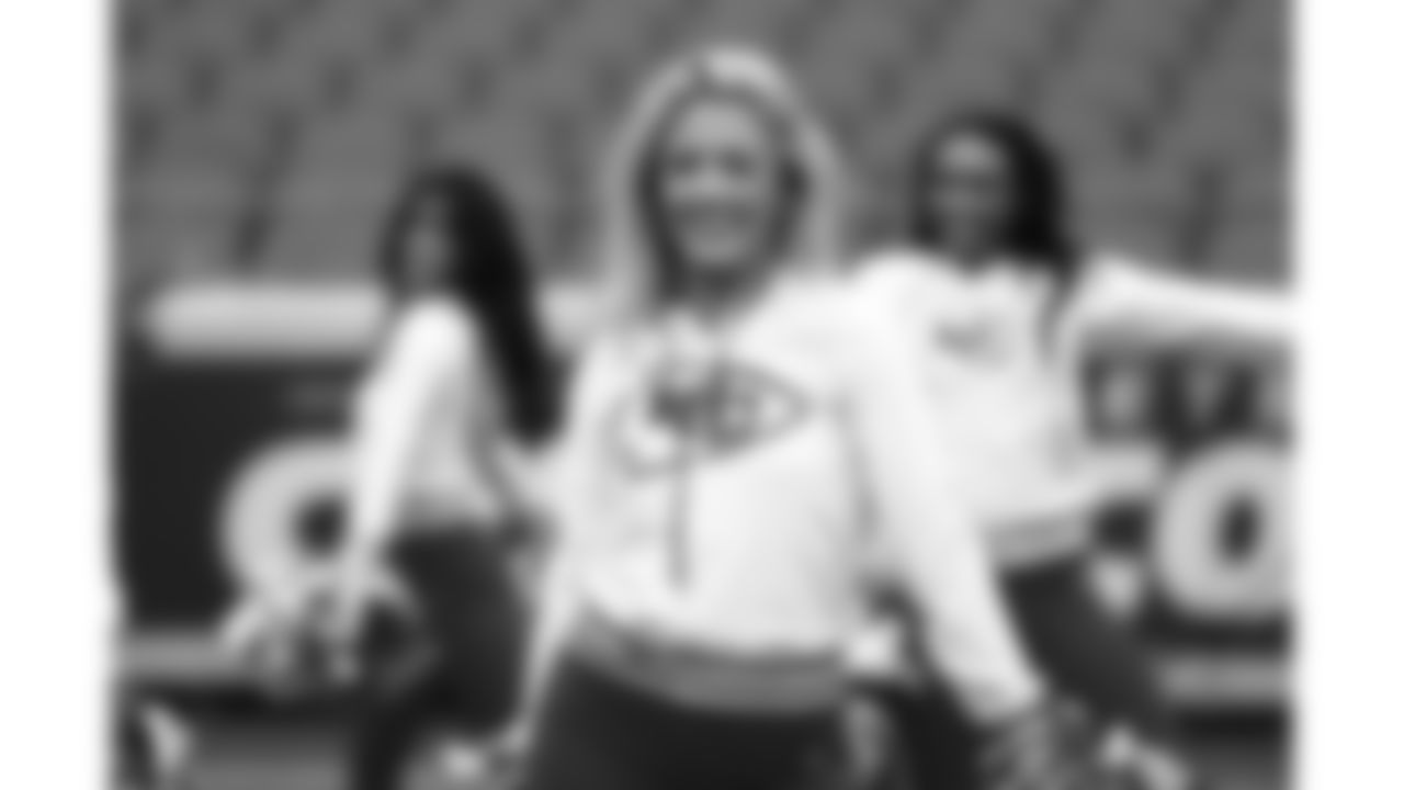 The Kansas City Chiefs Cheerleaders and Entertainment teams prior to a week 17 NFL Football game against the Denver Broncos on December 25, 2025 in Kansas City, MO.