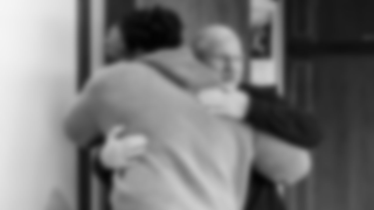 Kansas City Chiefs first-round draft pick Josh Simmons meets with Head Coach Andy Reid at the Chiefs practice facility on Saturday, April 26, 2025 in Kansas City, MO.