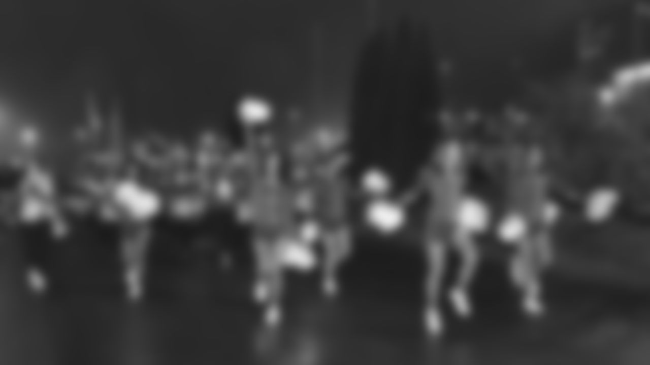 The Kansas City Chiefs Cheerleaders and Entertainment teams prior to a week 17 NFL Football game against the Denver Broncos on December 25, 2025 in Kansas City, MO.