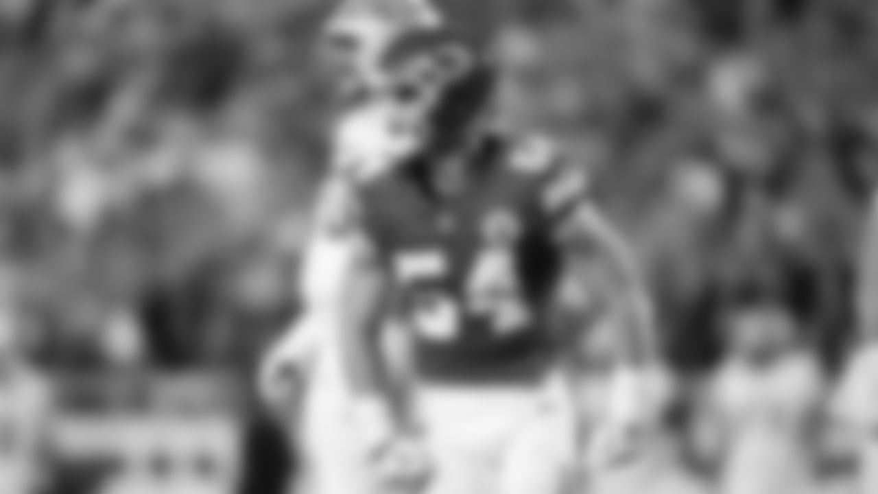 Kansas City Chiefs linebacker Leo Chenal (54) looks on during a week 6 NFL Football game against the Detroit Lions on Sunday, October 12, 2025 in Kansas City, MO.