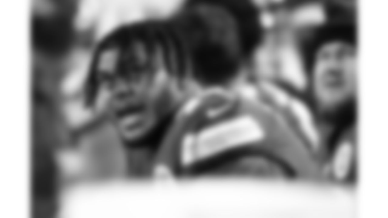 Kansas City Chiefs tackle Kingsley Suamataia (76) reacts from the bench during a week 14 NFL football game against the Houston Texans, Sunday, December 7, 2025 in Kansas City, MO.