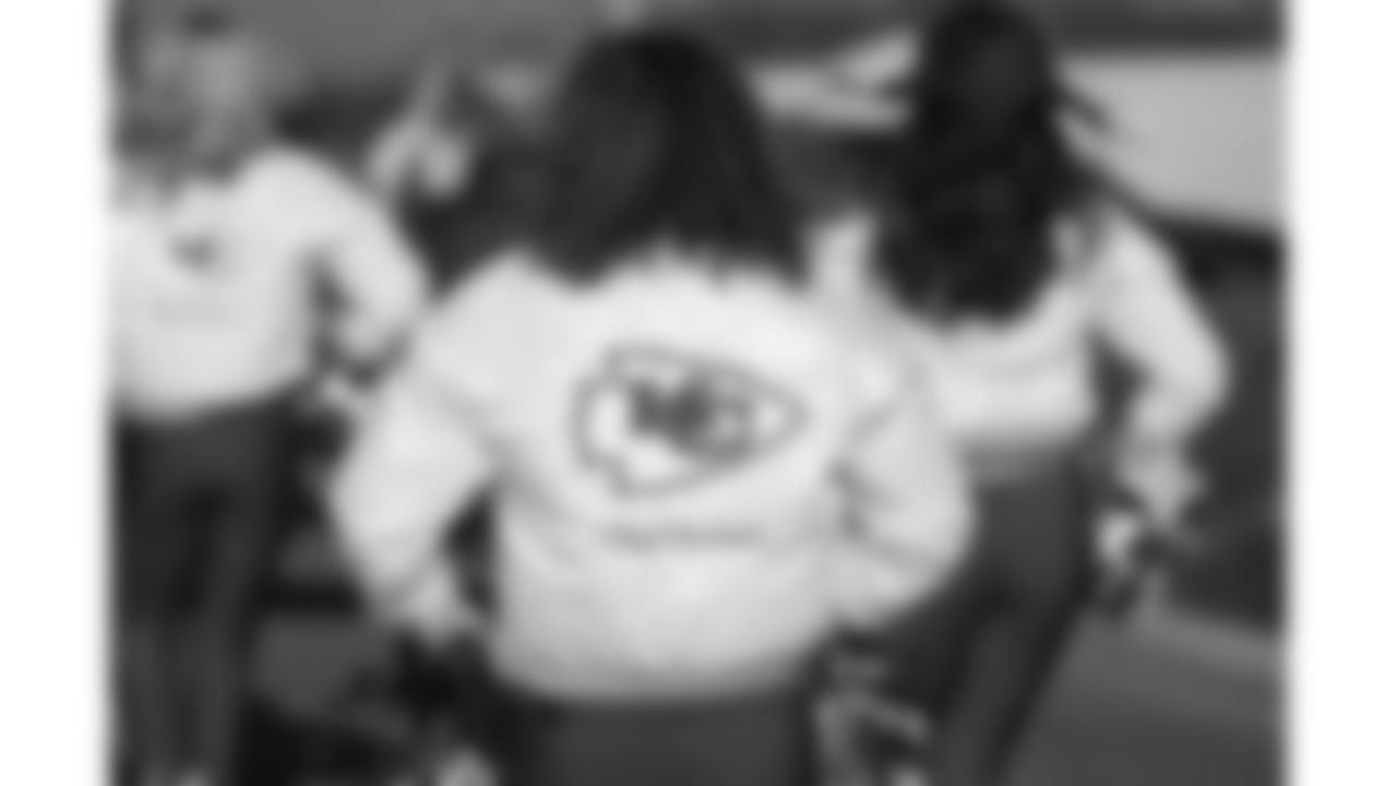 Kansas City Chiefs Cheerleaders prior to a week 15 NFL Football game against the Los Angeles Chargers on Sunday, December 14, 2025 in Kansas City, MO.