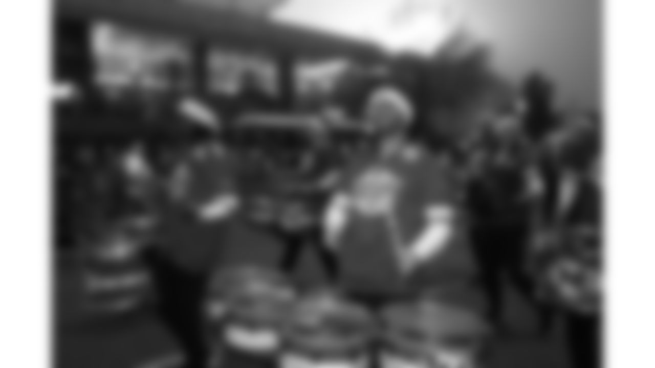 The Kansas City Chiefs Cheerleaders and Entertainment teams prior to a week 17 NFL Football game against the Denver Broncos on December 25, 2025 in Kansas City, MO.