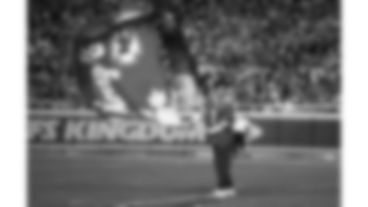 The Kansas City Chiefs Cheerleaders and Entertainment teams during a week 17 NFL Football game against the Denver Broncos on December 25, 2025 in Kansas City, MO.