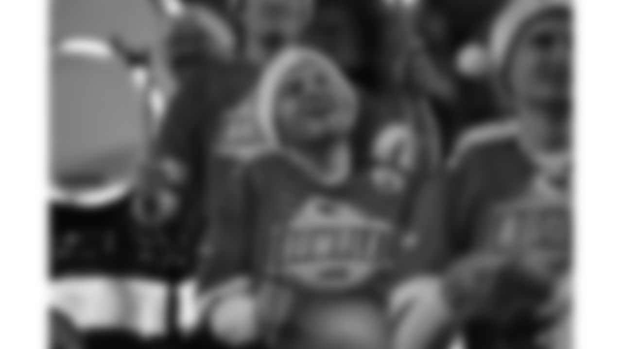 The Kansas City Chiefs Cheerleaders and Entertainment teams during a week 17 NFL Football game against the Denver Broncos on December 25, 2025 in Kansas City, MO.