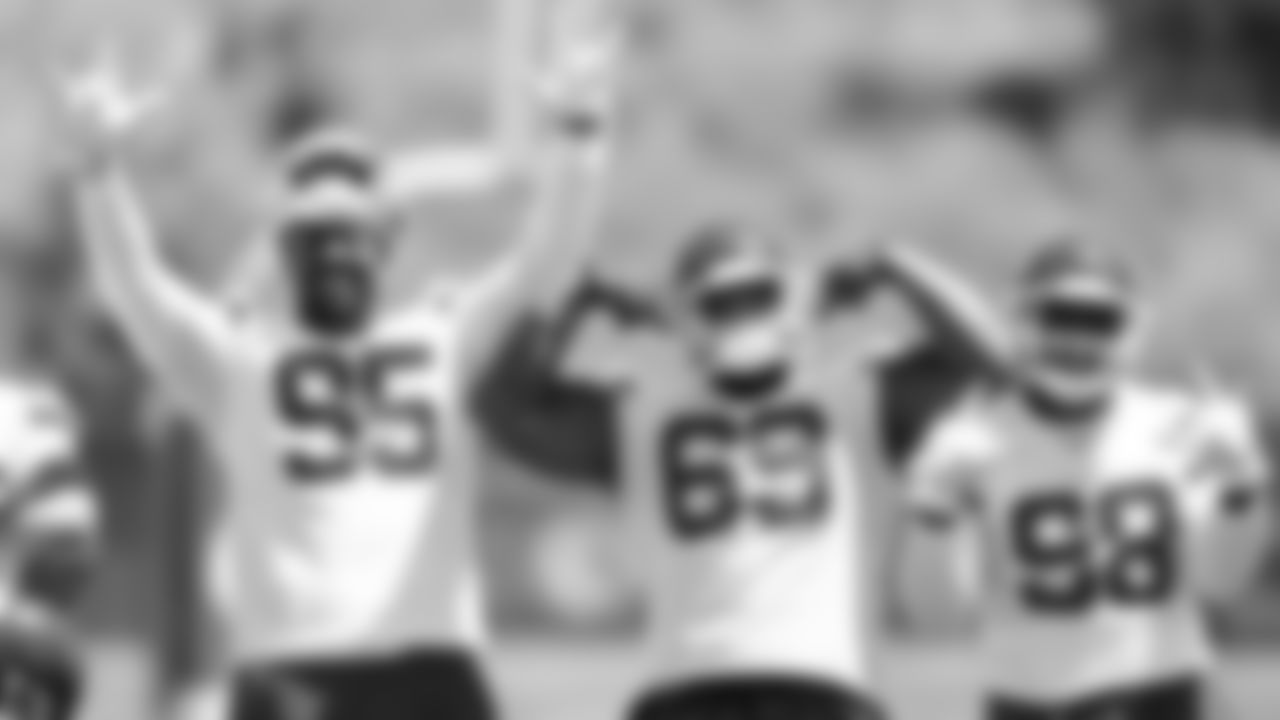 Kansas City Chiefs defensive tackle Chris Jones (95), nose tackle Mike Pennel (69) and defensive end Tershawn Wharton (98) at practice during Phase 3 of OTAs on Tuesday, May 28, 2024 in Kansas City, MO.