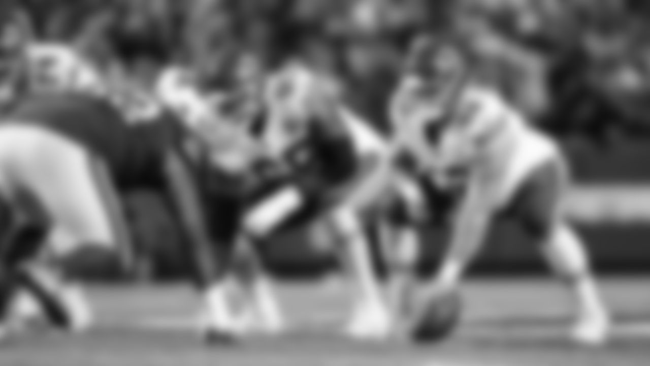 Kansas City Chiefs guard Trey Smith (65) and center Creed Humphrey (52) in position during a week 9 NFL football game against the Buffalo Bills, Sunday, November 2, 2025 in Buffalo, NY.