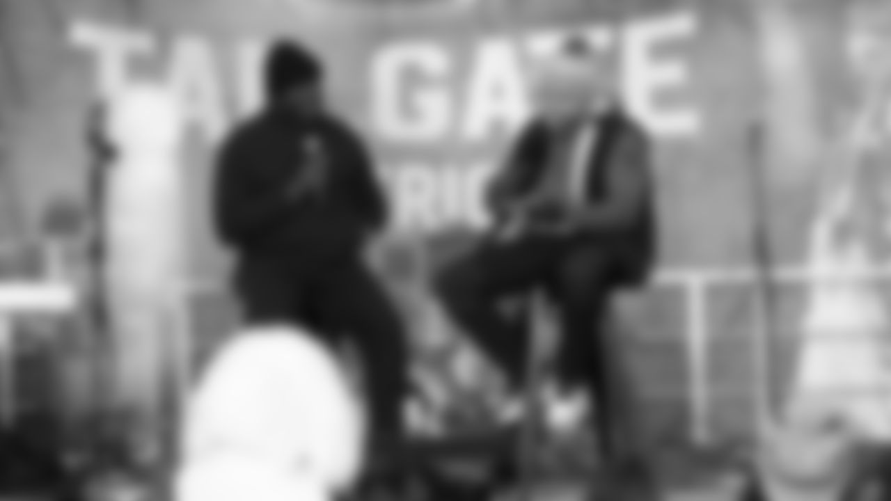 Christian Okoye being interviewed prior to an NFL week 14 matchup against the Houston Texans, Sunday December 7, 2025.