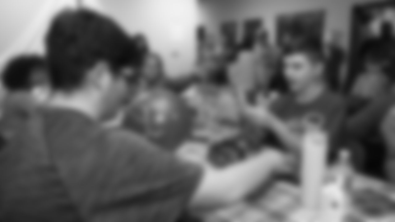 The Kansas City Chiefs attend the reveal of cornerback Trent McDuffies (22) My Cause My Cleats at the Solace House in Shawnee Mission, Kansas on Tuesday, November 11, 2025.