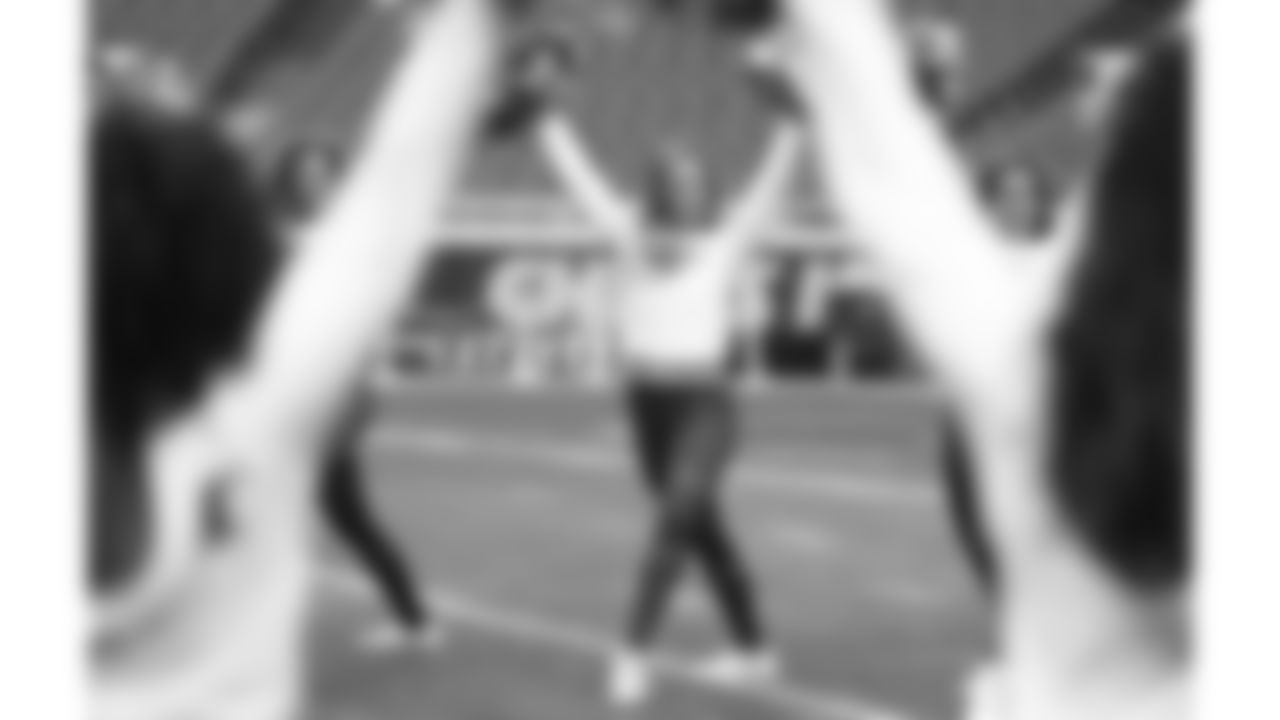 The Kansas City Chiefs Cheerleaders and Entertainment teams prior to a week 17 NFL Football game against the Denver Broncos on December 25, 2025 in Kansas City, MO.