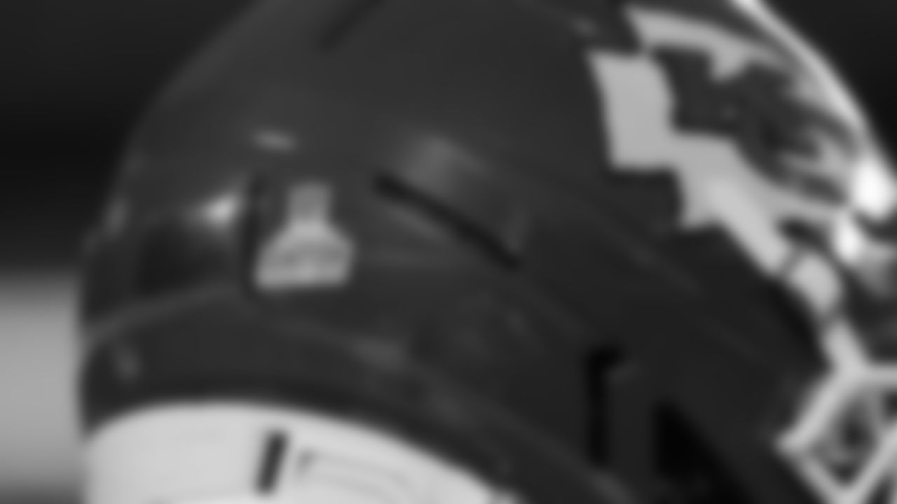 Crucial Catch sticker on a Kansas City Chiefs helmet prior to a week 6 NFL Football game against the Detroit Lions on Sunday, October 12, 2025 in Kansas City, MO.