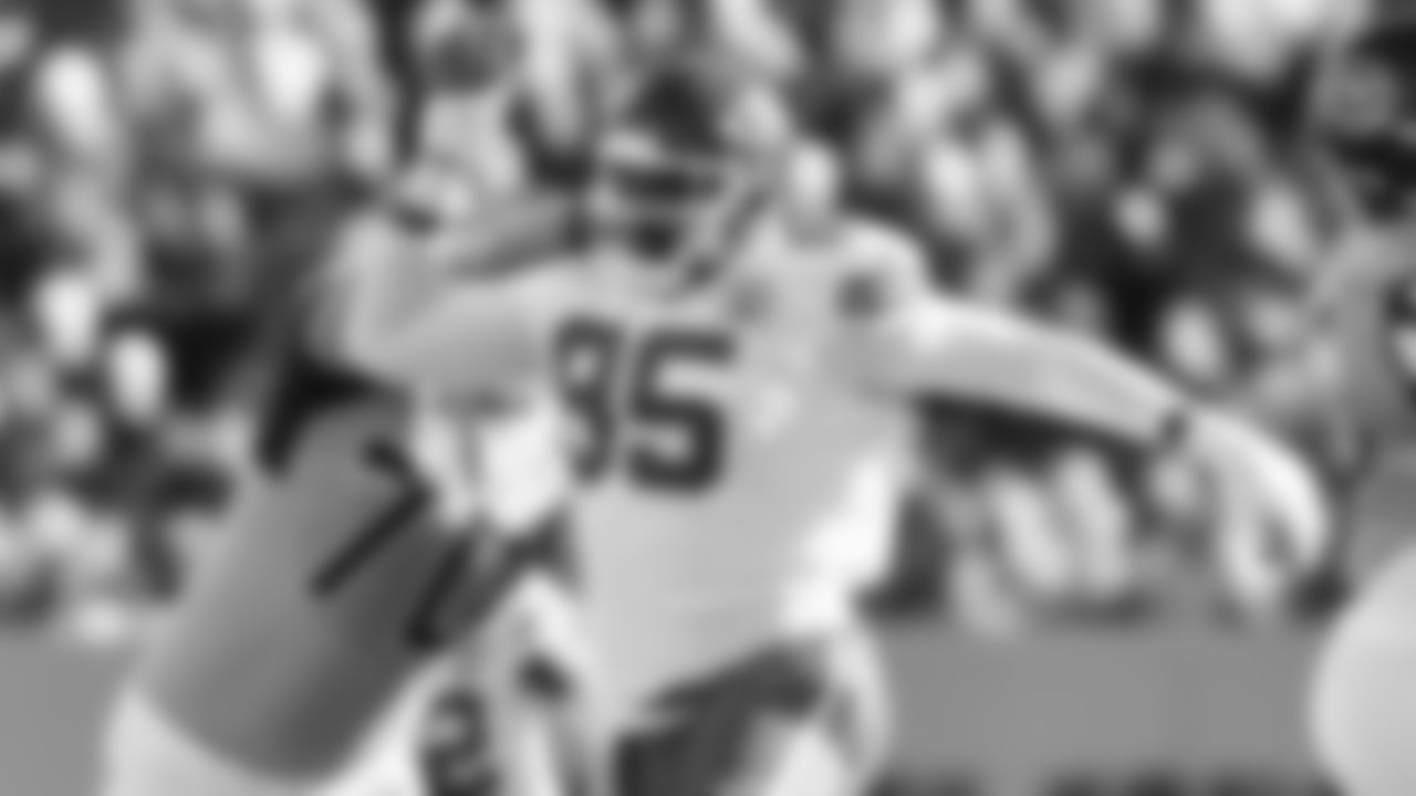 Kansas City Chiefs defensive tackle Chris Jones (95) rushes the offense during a week 16 NFL Football game against the Tennessee Titans on Sunday, December 21, 2025 in Nashville, Tennessee.