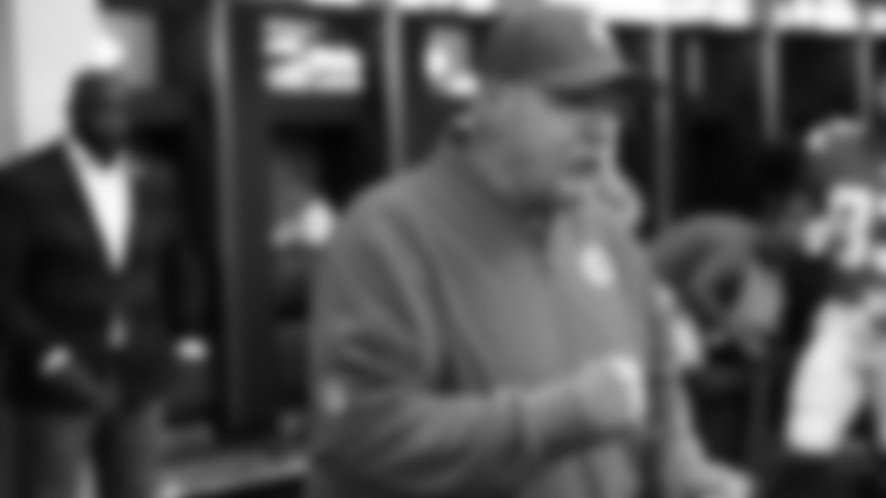 Kansas City Chiefs Head Coach Andy Reid in the locker room after a week 7 NFL Football game against the Las Vegas Raiders on Sunday, October 19, 2025 in Kansas City, MO.