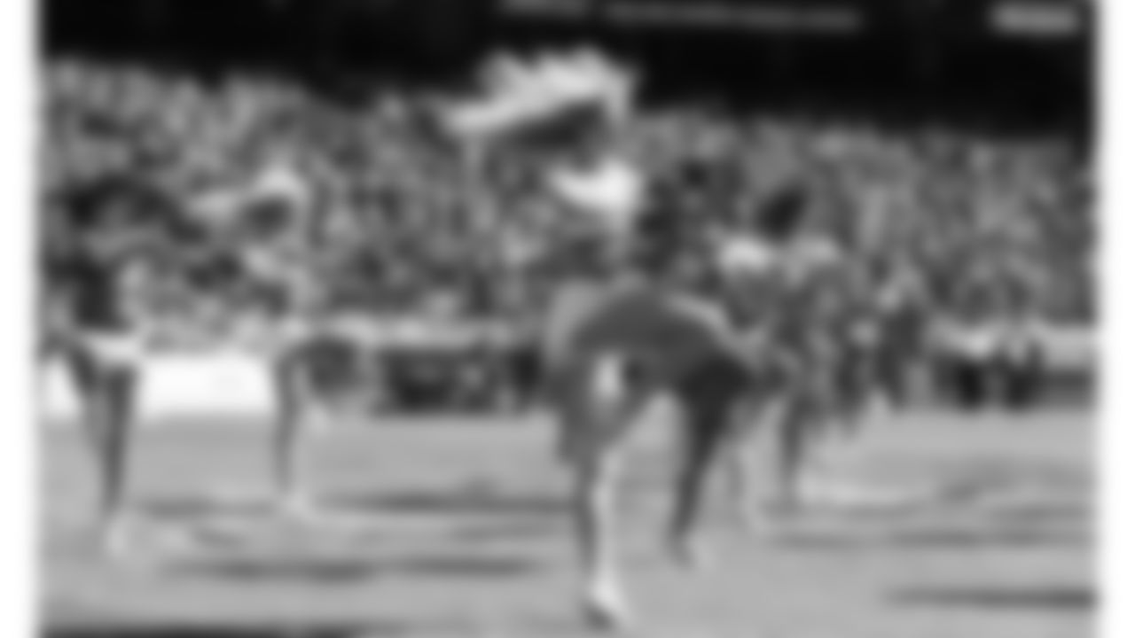 Kansas City Chiefs Cheerleaders on the field during a week 7 NFL Football game against the Las Vegas Raiders on Sunday, October 19, 2025.
