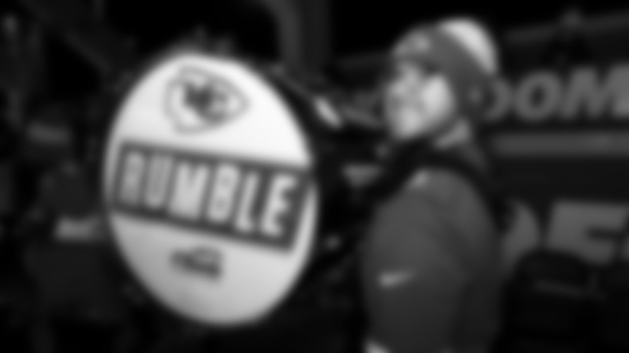 Kansas City Chiefs Rumble on the drum deck during the NFL Week 14 matchup against the Los Angeles Chargers on Sunday, December 11, 2024 in Kansas City, MO.