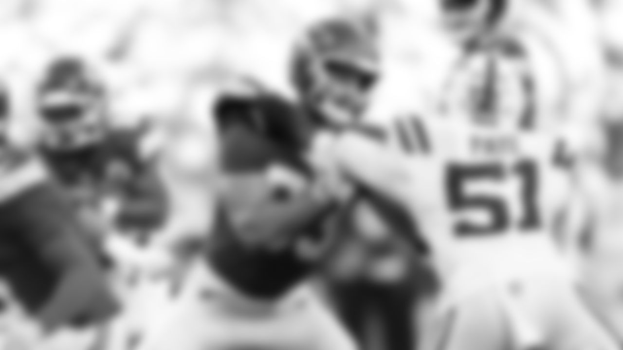 Kansas City Chiefs tight end Noah Gray (83) blocks Indianapolis Colts defensive end Kwity Paye (51) during a week 12 NFL football game, Sunday, November 23, 2025 in Kansas City, MO.