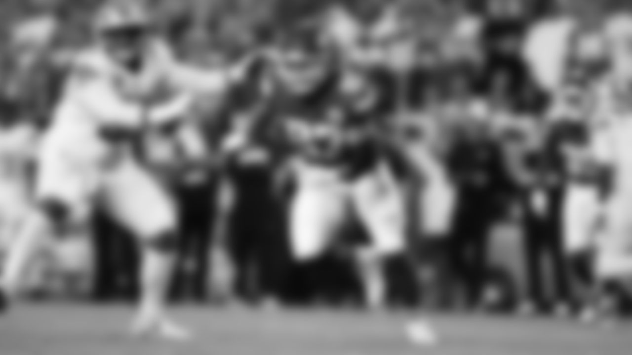 Kansas City Chiefs defensive end Ashton Gillotte (97) rushes the quarterback during a week 6 NFL Football game against the Detroit Lions on Sunday, October 12, 2025 in Kansas City, MO.