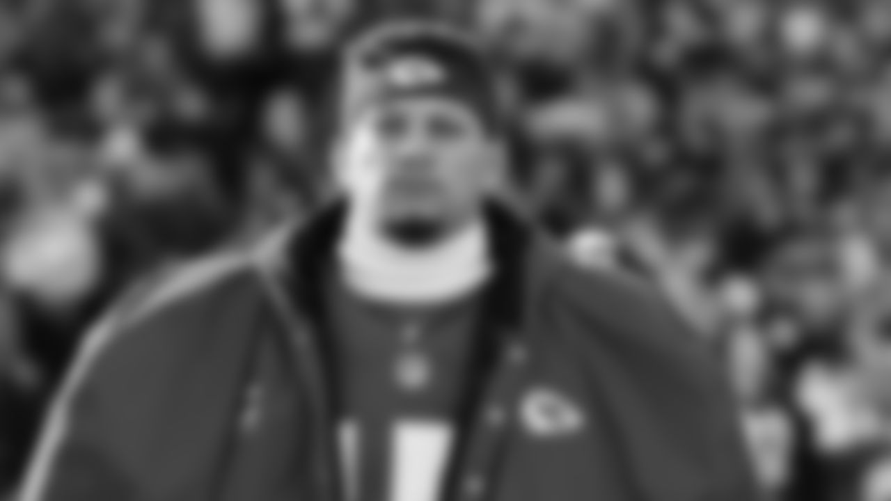 Kansas City Chiefs quarterback Patrick Mahomes (15) looks on prior to an NFL week 15 matchup against the Los Angeles Chargers, Sunday December 14, 2025.