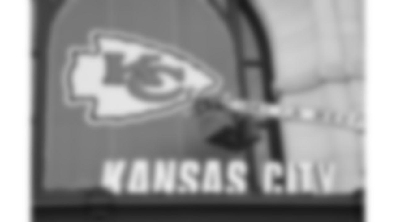 KC Wolf attends a playoff banner installation at Union Station in Kansas City, Missouri on Thursday, January 9, 2025.