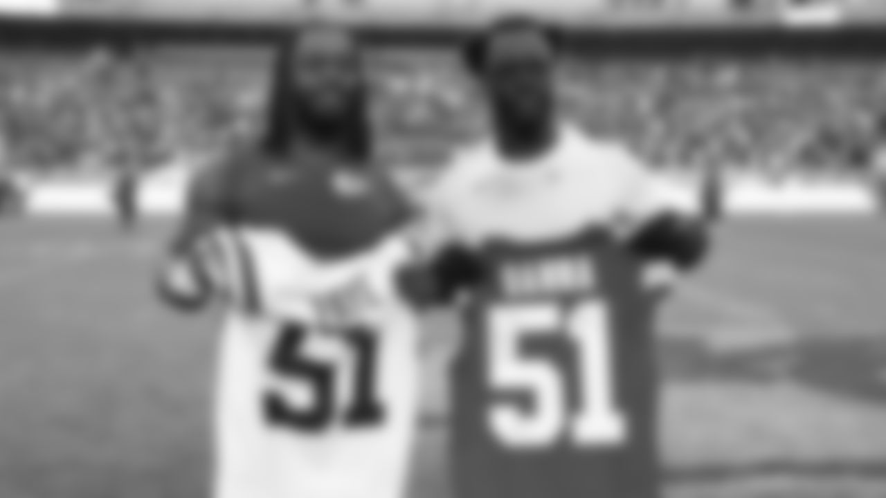 Kansas City Chiefs defensive end Mike Danna (51) jersey swaps with Indianapolis Colts defensive Keith Paye (51) after a week 12 NFL Football game against the Indianapolis Colts on Sunday, November 23, 2025 in Kansas City, MO