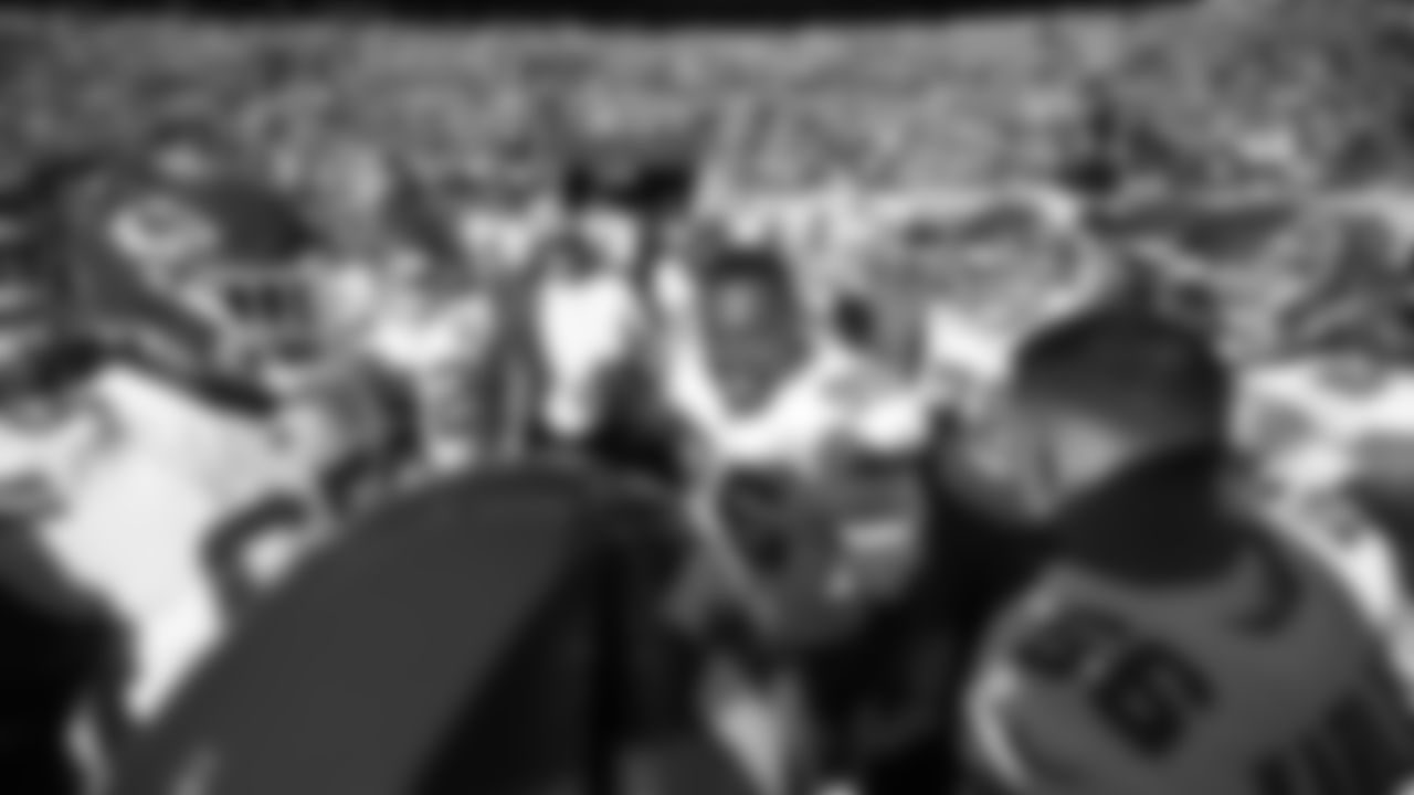 Kansas City Chiefs defensive tackle Chris Jones (95) in the huddle prior to a week 11 NFL Football game against the Denver Broncos on Sunday, November 16, 2025 in Denver, Colorado.