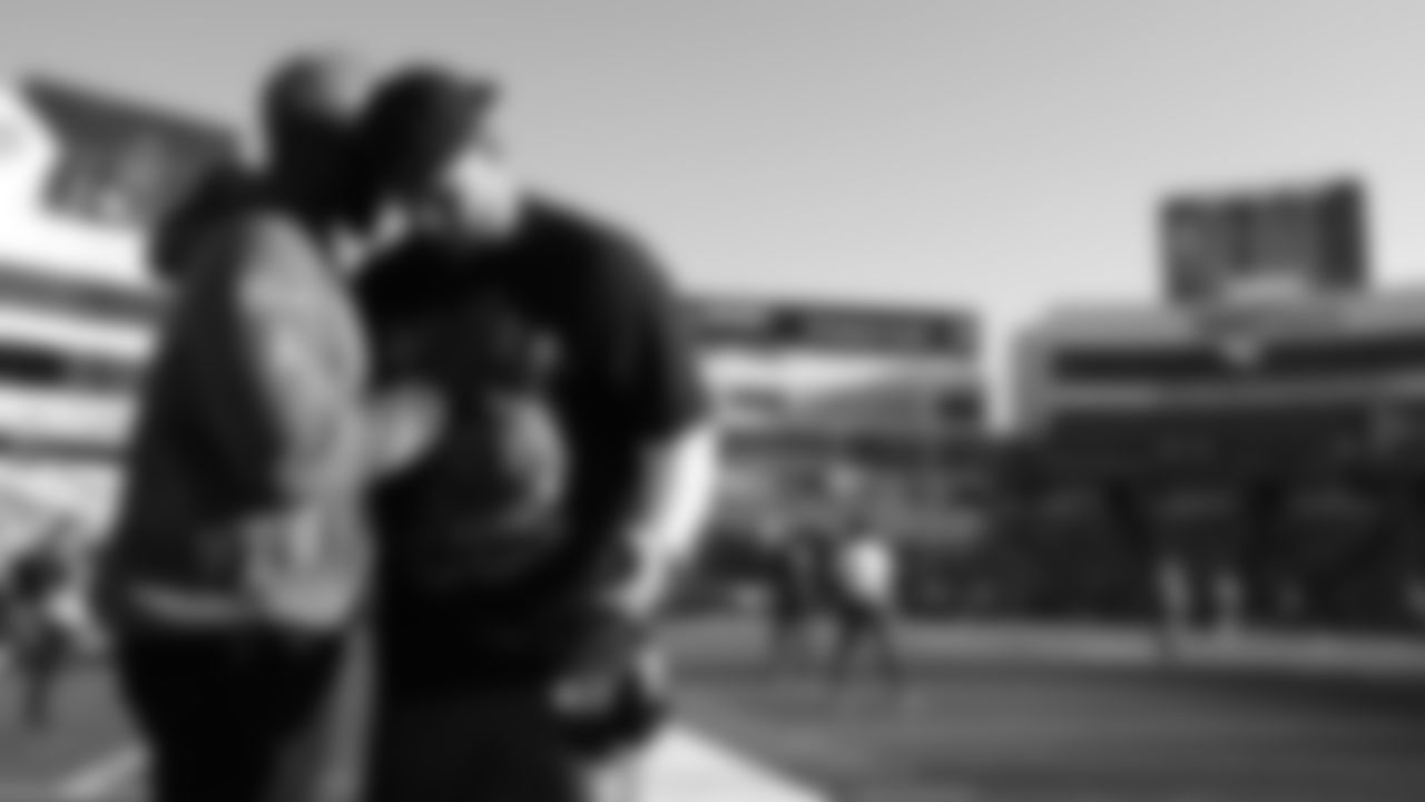 Marcellus Casey and Kansas City Chiefs middle linebacker Drue Tranquill (23) prior to a week 9 NFL football game against the Buffalo Bills, Sunday, November 2, 2025 in Buffalo, NY