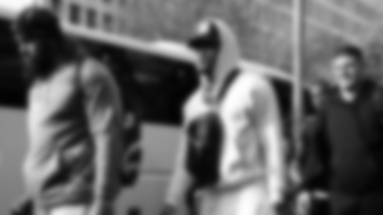 Kansas City Chiefs safety Bryan Cook (6) arrives in Frankfurt ahead of the NFL regular season week 9 game on Friday, November 3, 2023.